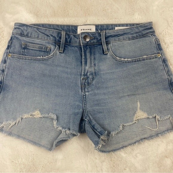 Frame Denim Light Blue Distressed Jean Shorts Le Grand Garçon Short - Picture 1 of 8